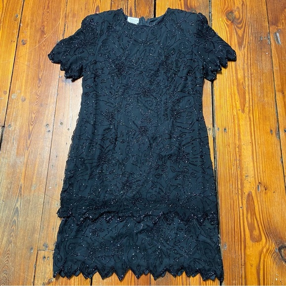 Stenay Woman 100% Silk Beaded Evening Cocktail Dress Size 18 Black Formal Gala - Picture 1 of 11